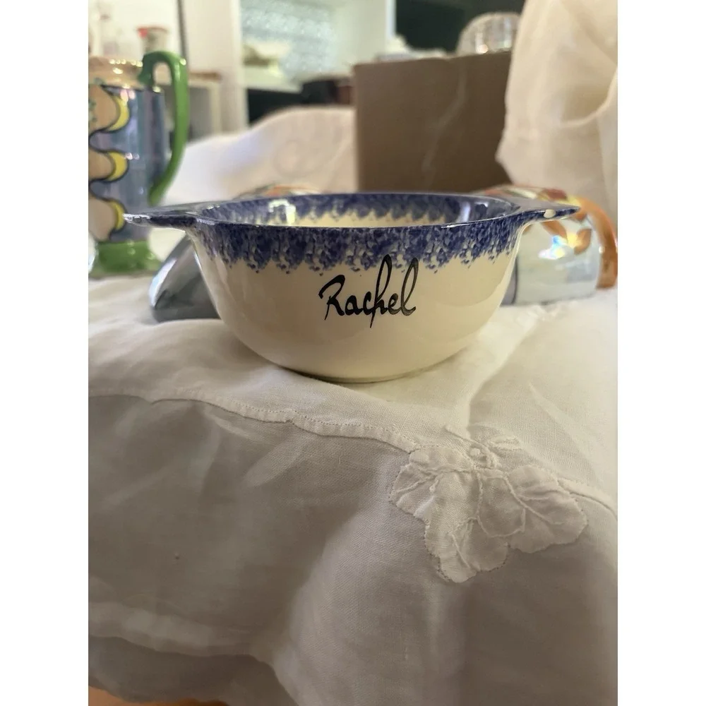 French Folk Art Breton Bowls And Cafe Any Lait Cup Handpainted And Signed Blue